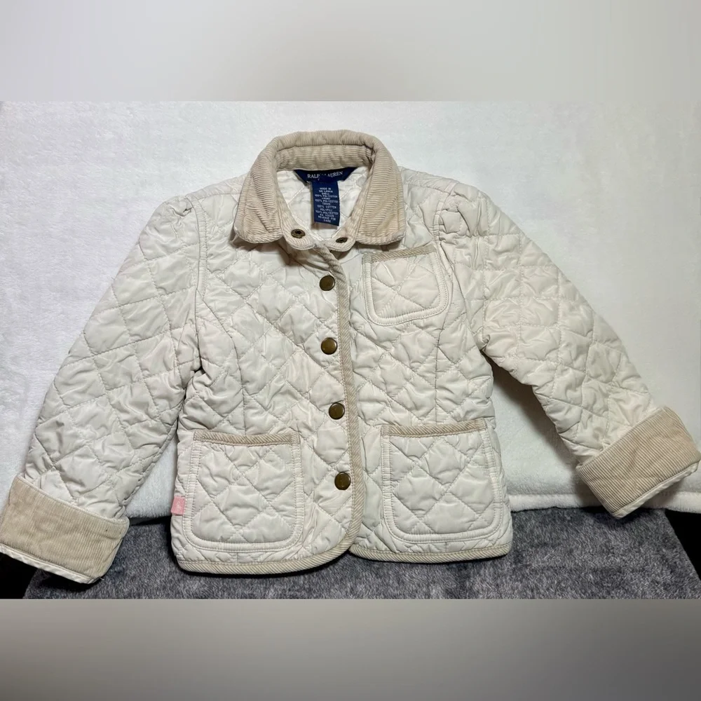 Girl’s Ralph Lauren Polo Tan Khaki Quilted And Corduroy Barn Jacket Size 4t